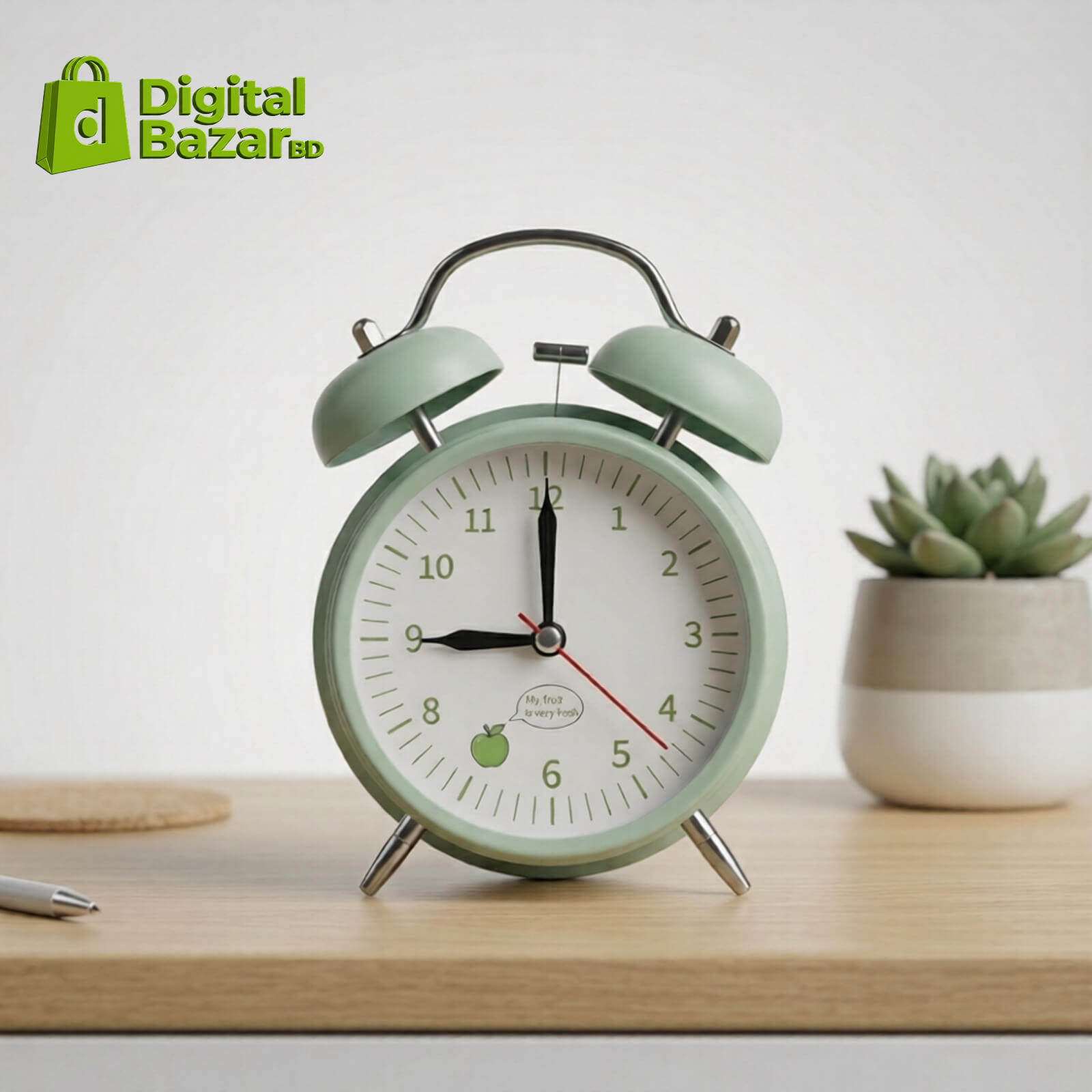 Digital Bazar BD Mint Green Twin Bell Alarm Clock (2) (1) Mint Green Twin Bell Alarm Clock - Image 1