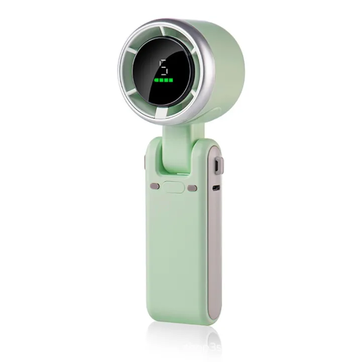 Portable Handheld Turbo Fan - 5 Gear Wind Speed with Digital Display Mint Green